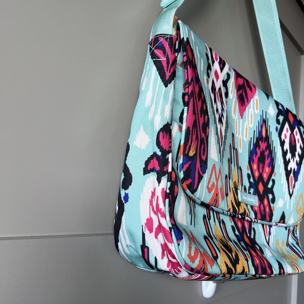 Vera Bradley Messenger Bag Womens Aqua Ikat Crossbody Shoulder Purse Geometric - Picture 5 of 16